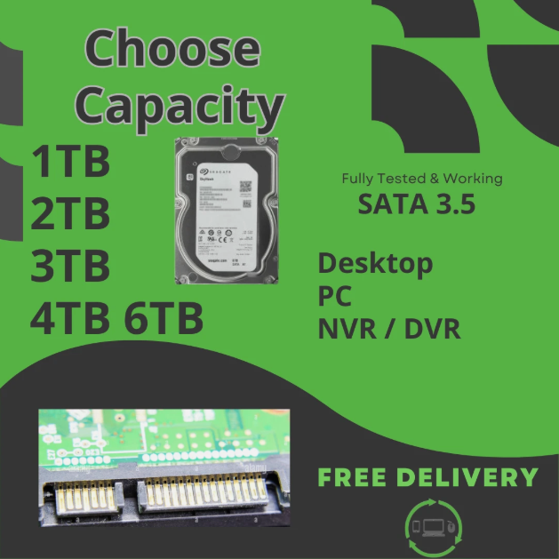 3.5" Hard Drive SATA HDD 1TB 2TB 3TB 4TB 6TB Various Brands -100% Health PC NVR