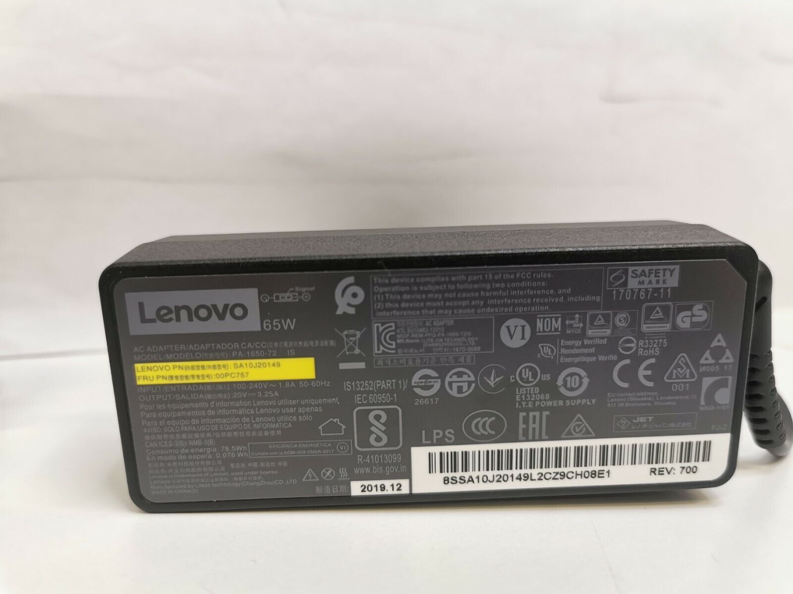 Genuine Lenovo Thinkpad 65W Charger - PSU Power Adaptor 20V 3.25a - 45N0254
