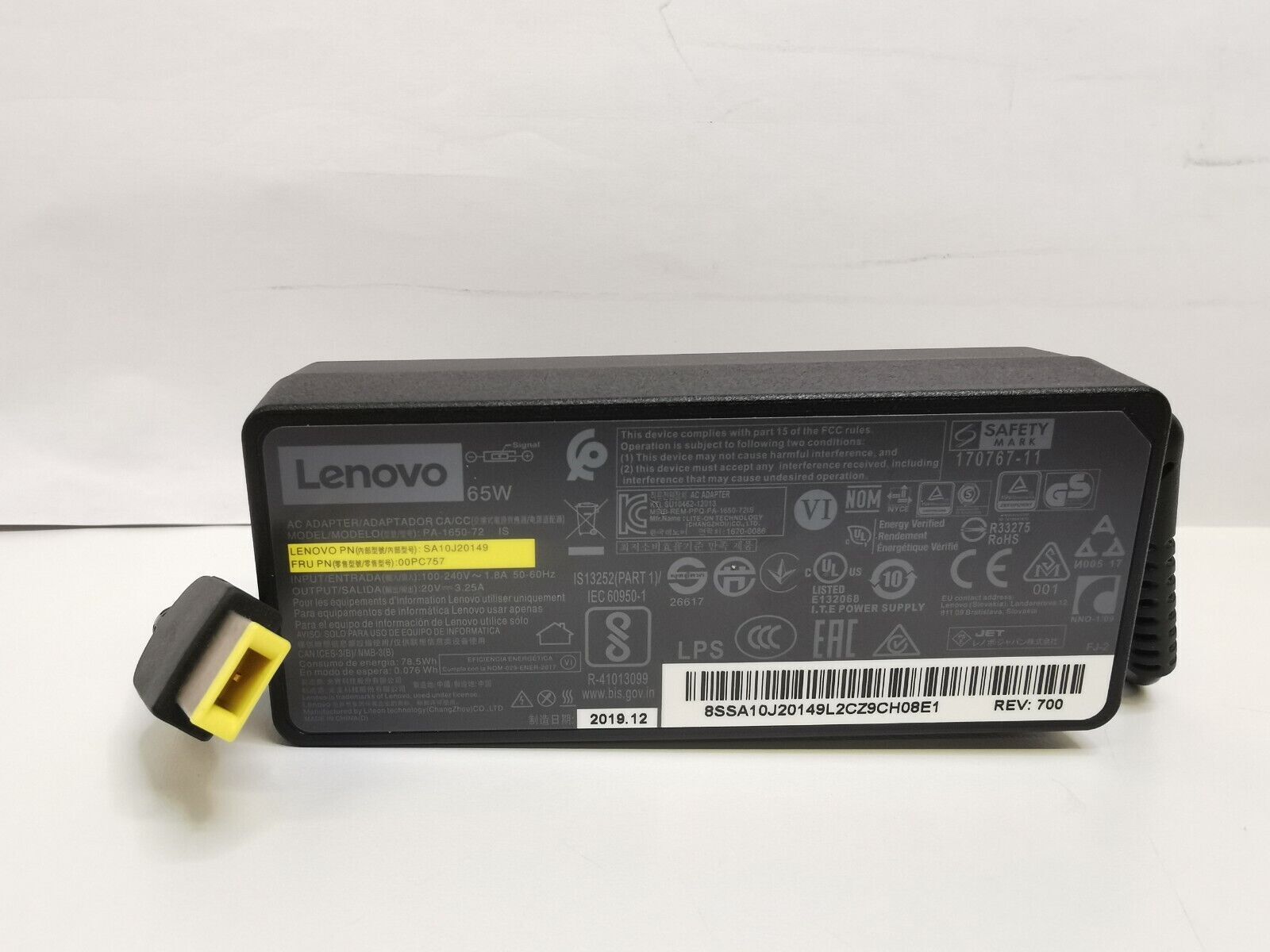 Genuine Lenovo Thinkpad 65W Charger - PSU Power Adaptor 20V 3.25a - 45N0254