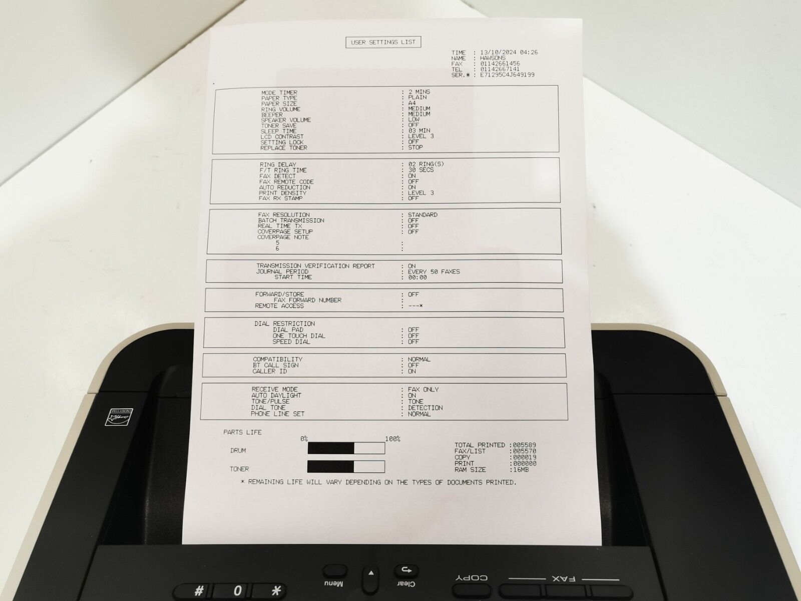 Brother Fax-2940 Mono Laser Printer/Fax Machine - USB - 5589 Page Count