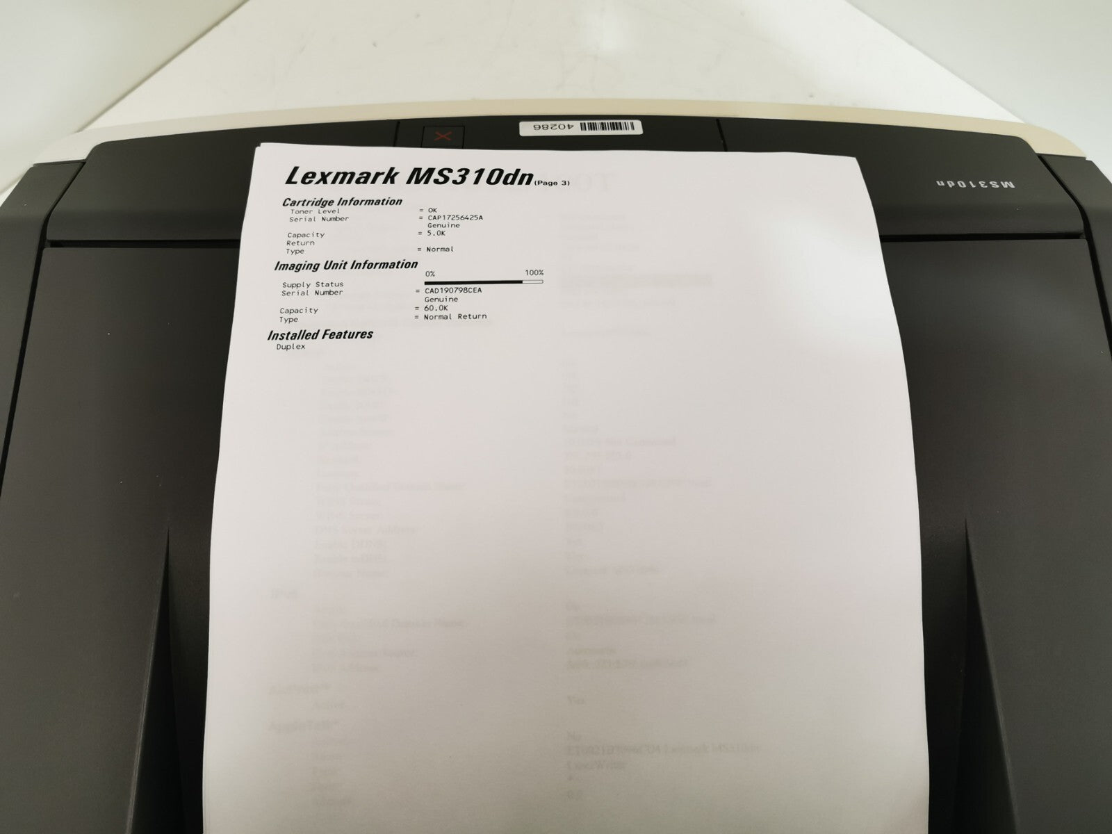 Lexmark MS310dn Mono Laser Printer - USB/Ethernet - 26226 Page Count