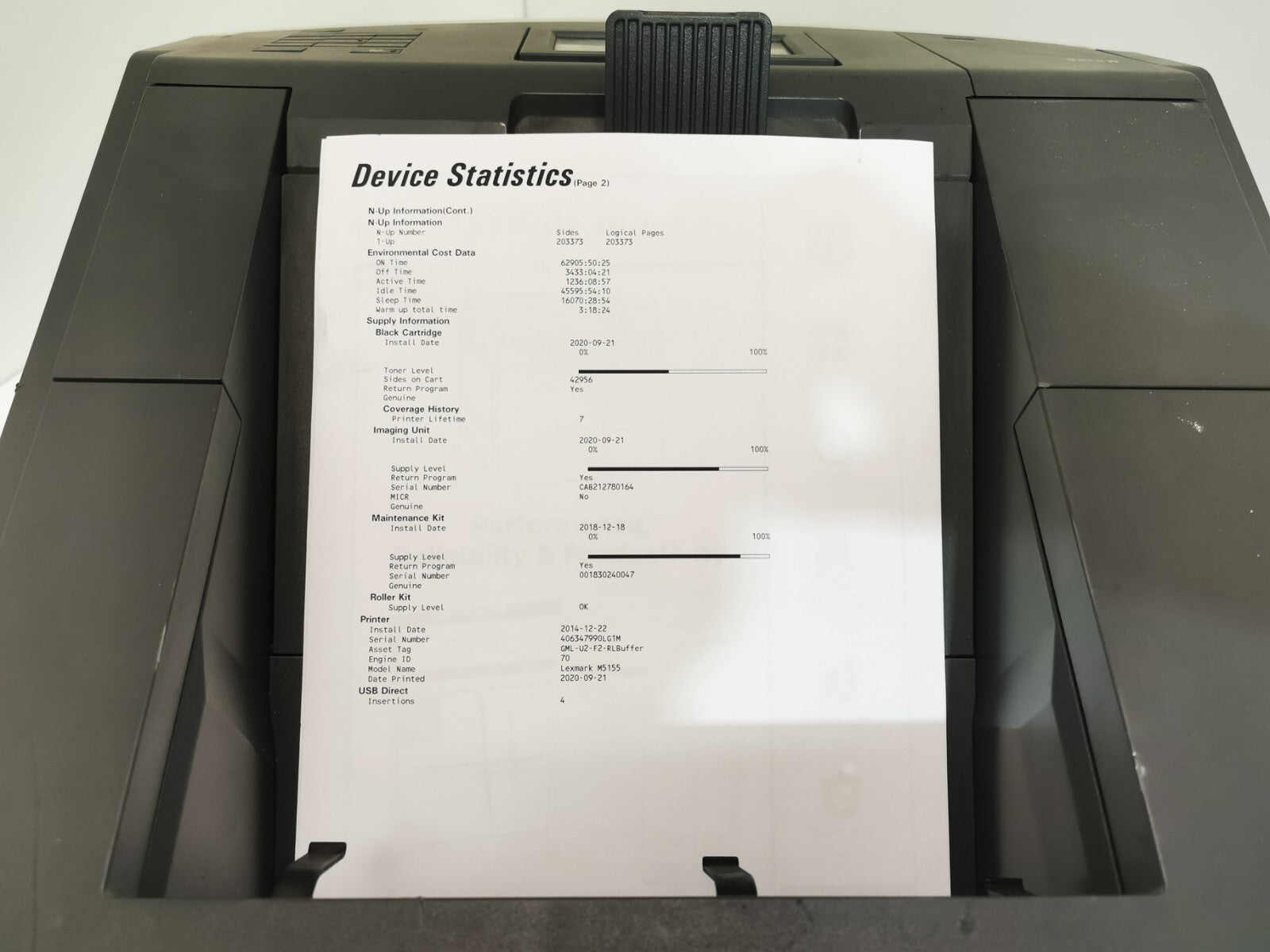 Lexmark M5155 Mono Laser Printer - USB/Ethernet - 183184 Page Count