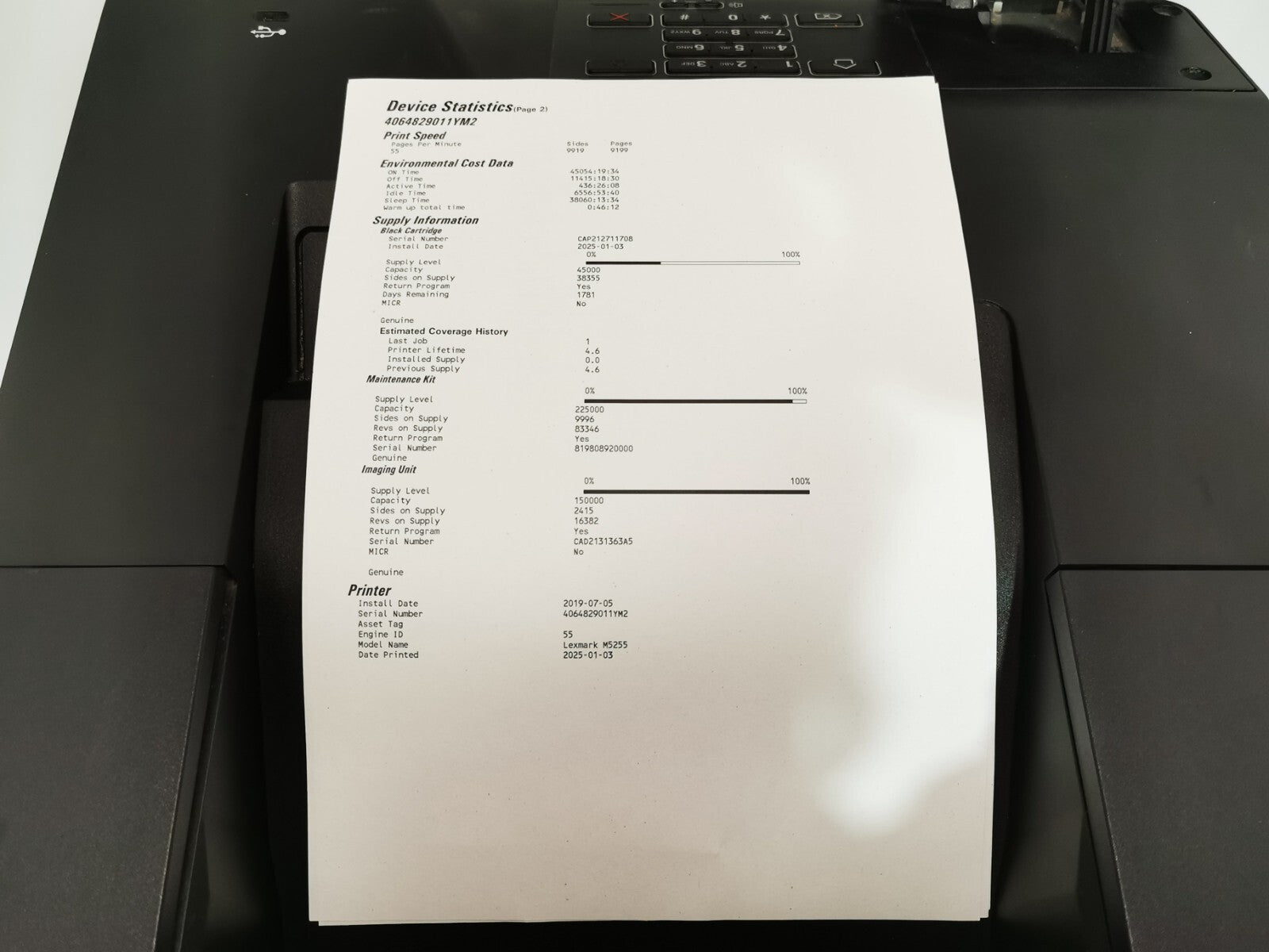 Lexmark M5255 Monochrome Laser Printer - USB/Ethernet - 9199 Page Count