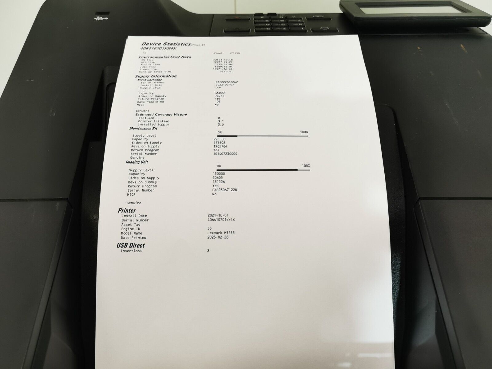 Lexmark M5255 Monochrome Laser Printer - USB/Ethernet - 175472 Page Count