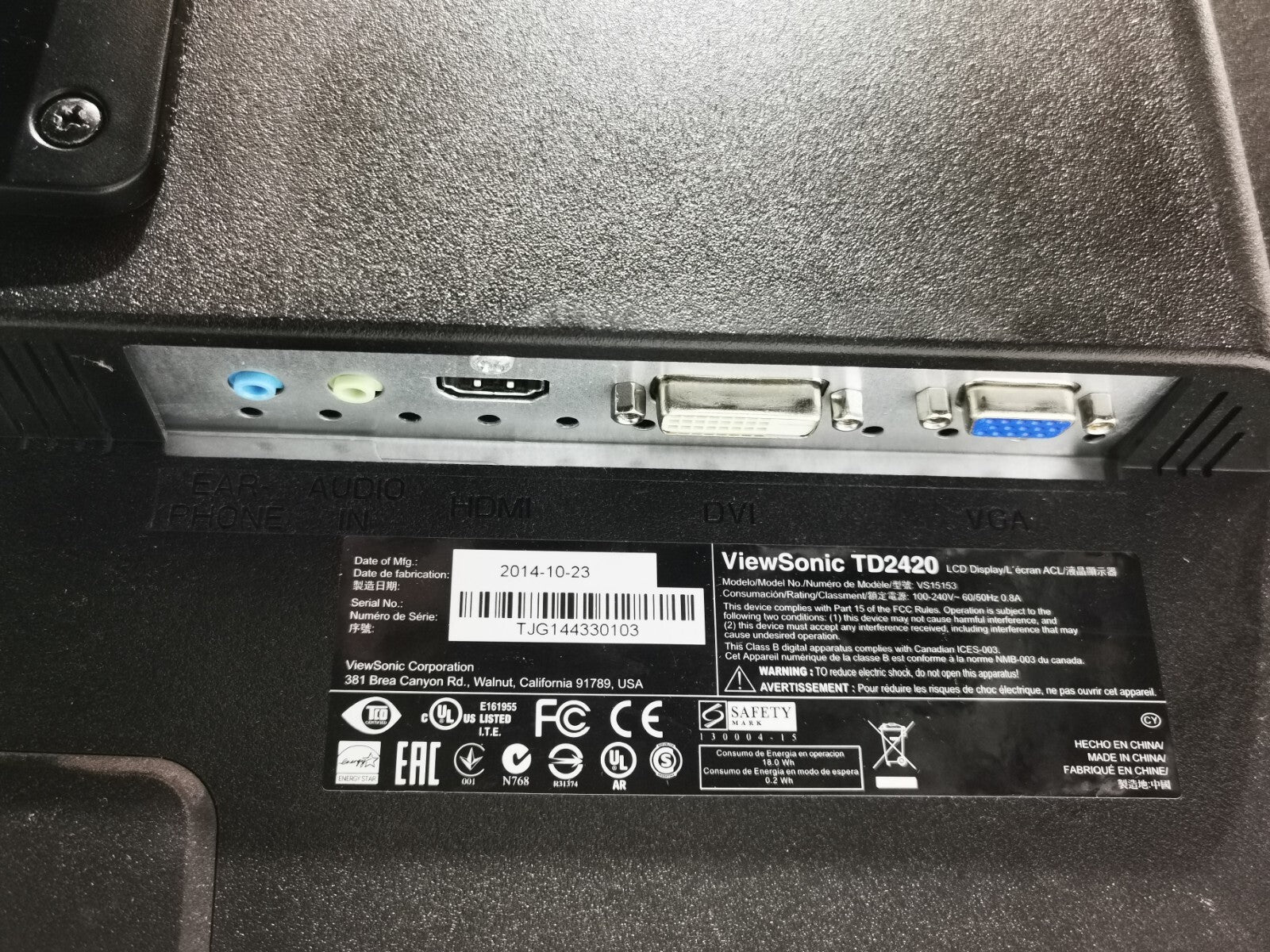 ViewSonic TD2420 23.5" Monitor - 1x VGA / 1x DVI / 1x HDMI