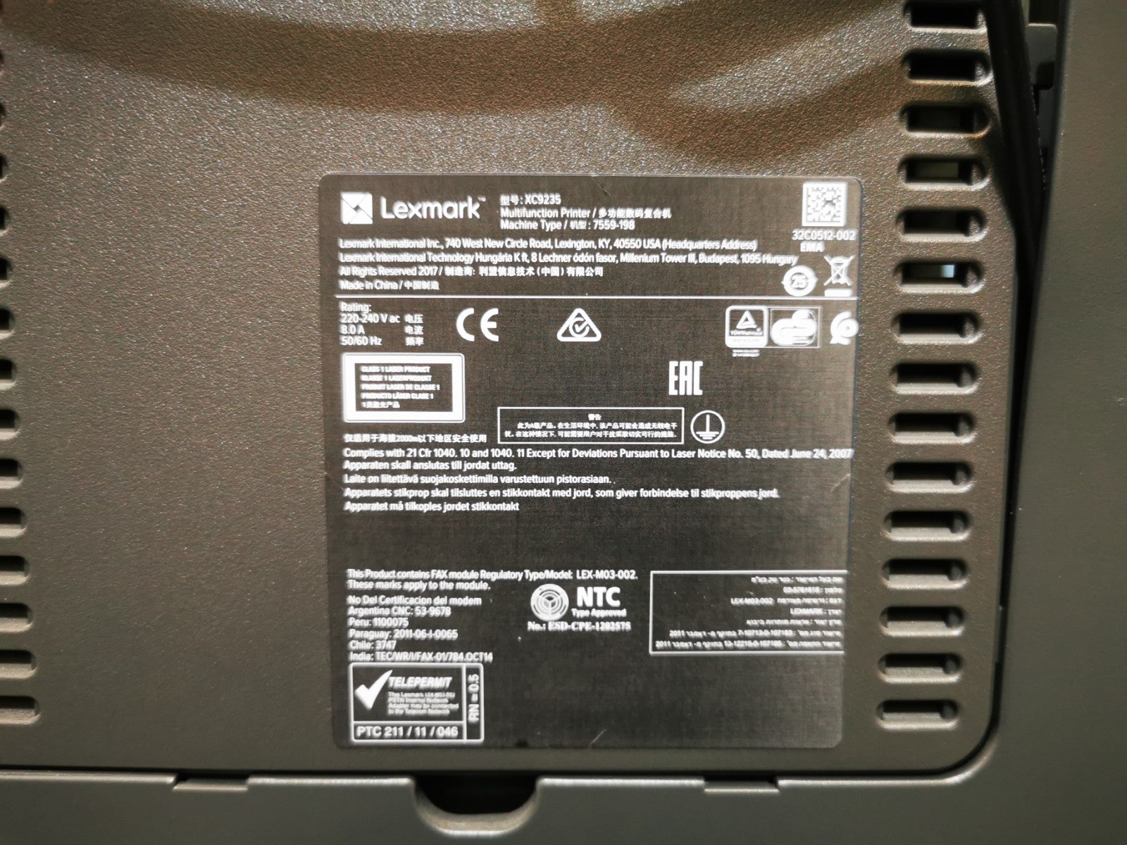 Lexmark XC9235 Colour Multifunction Printer Scanner Photocopier - 72K PRINTS