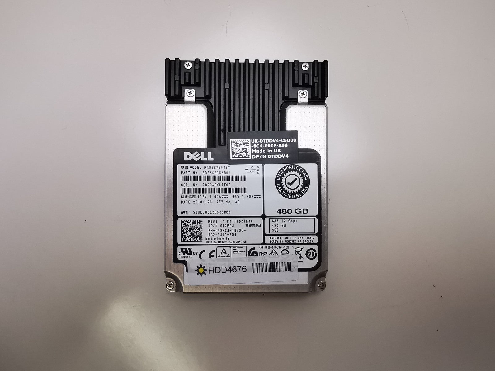 Dell 480GB SAS 2.5" 12G SSD 43PCJ, PX05SVB048Y Server Enterprise HDD