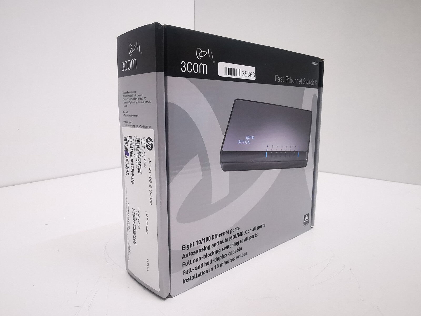 HP 3Com V1405 JD867A 8-Port Gigabit Switch – New Open Box, Unmanaged