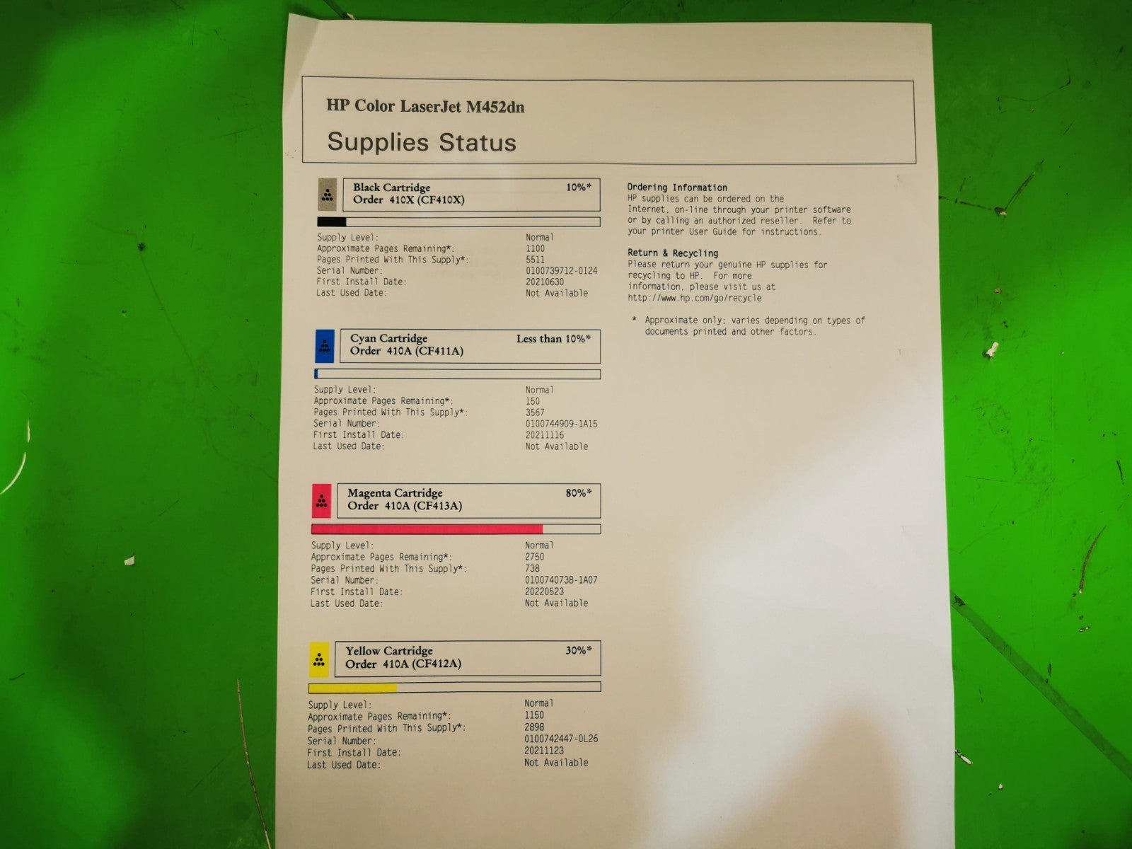 HP Color Laserjet pro M452dn Colour Laser Printer - USB/Ethernet - FAULTY FUSER