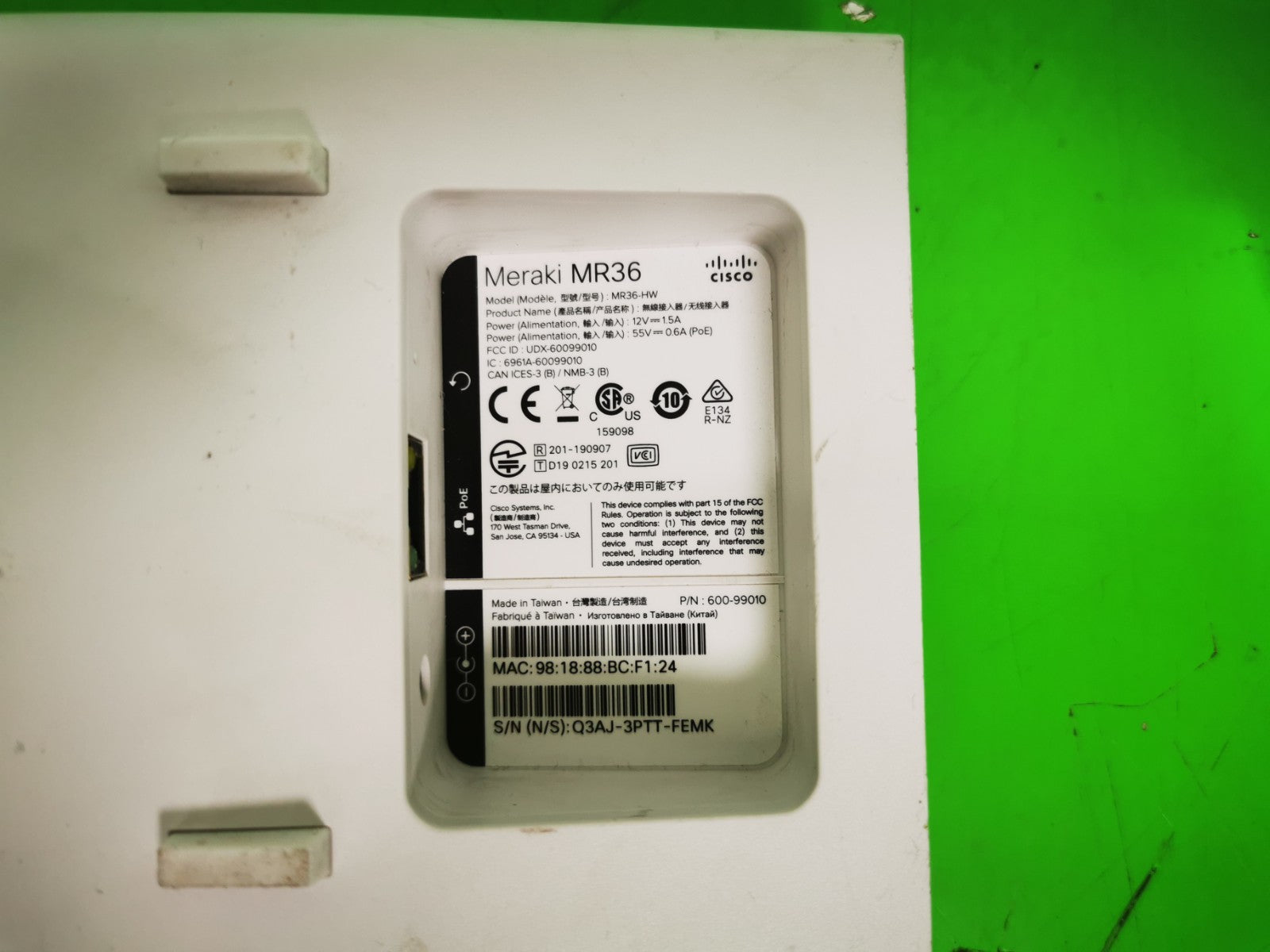 Cisco Meraki MR36 Wireless Access Point - Unclaimed / NO MOUNTING BRACKET