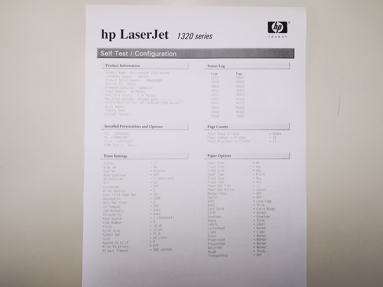 HP LaserJet 1320n Monochrome Laser Printer - USB / Ethernet - 95597 Page Count