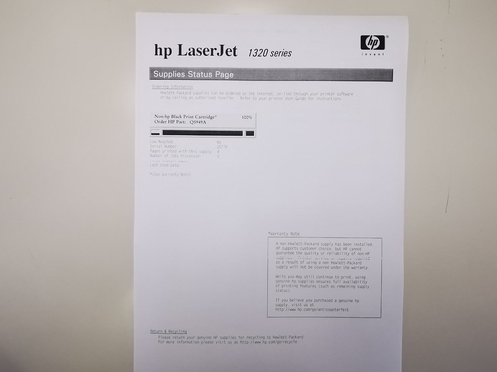 HP LaserJet 1320n Monochrome Laser Printer - USB / Ethernet - 95597 Page Count