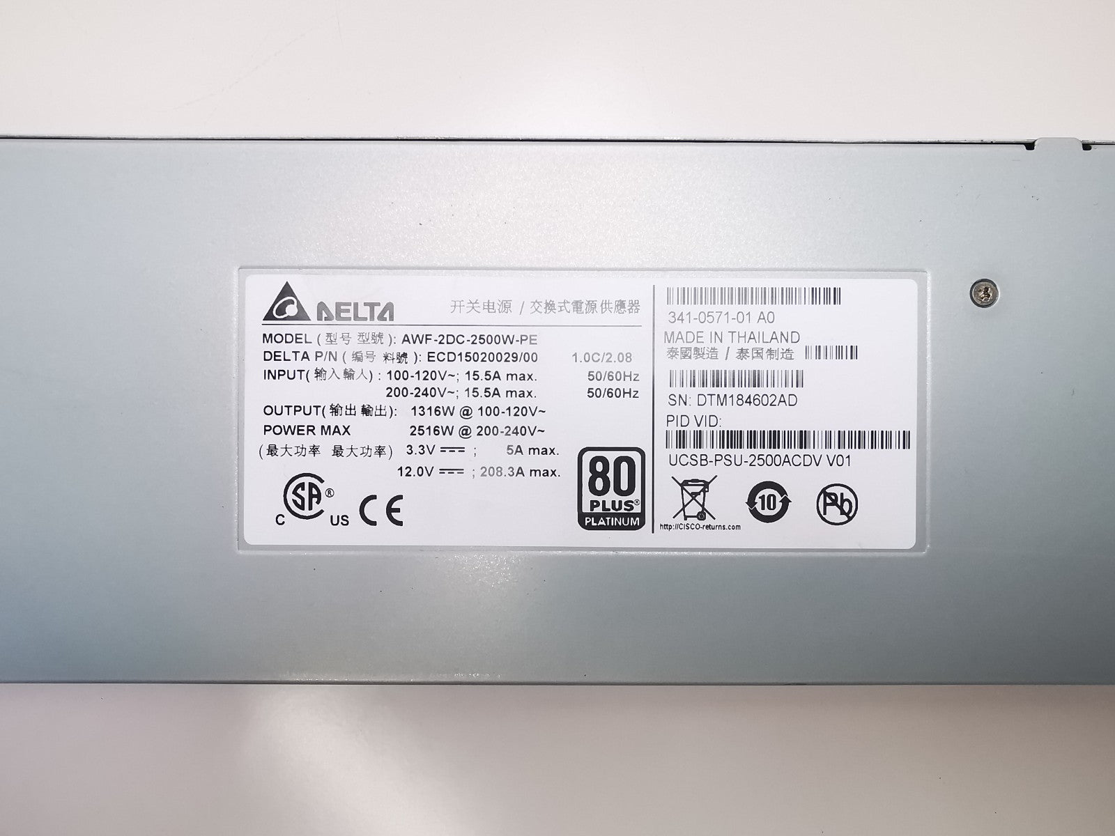 Delta AWF-2DC-2500W-PE Power Supply