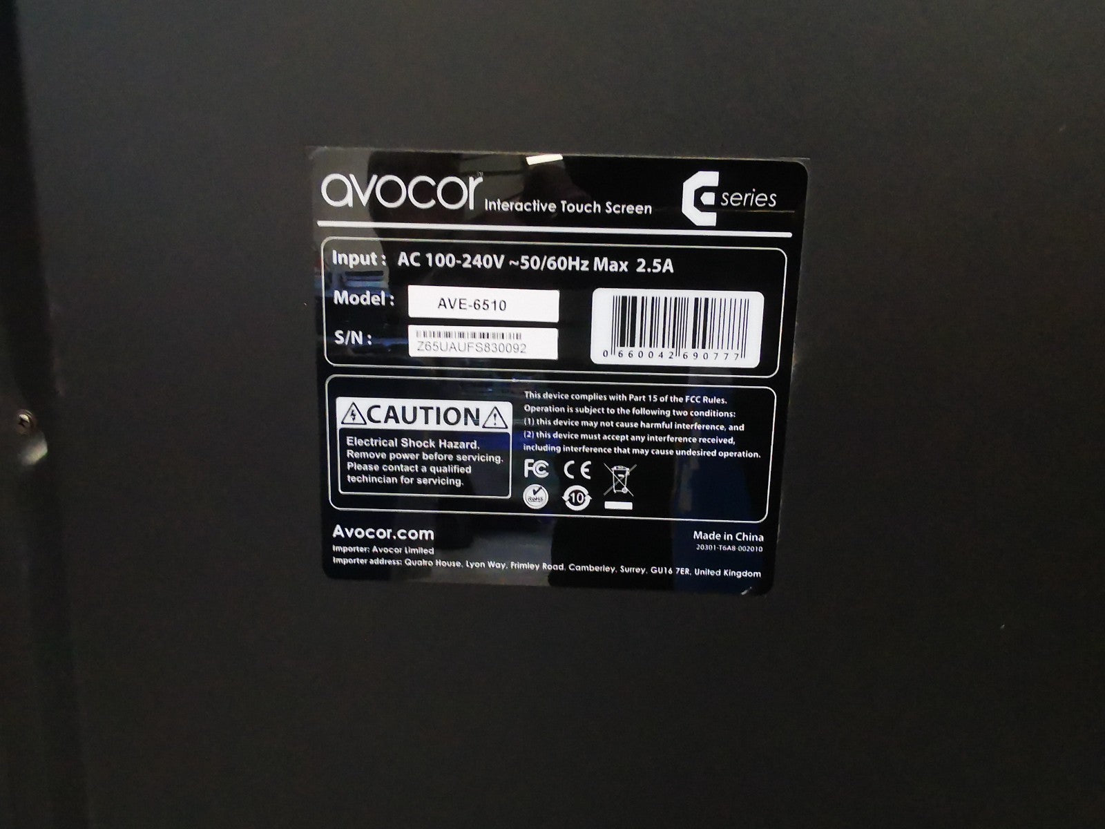 Avocor 4K 65" UHD AVE-6510 HDMI Lightweight Slim Interactive Touch Screen