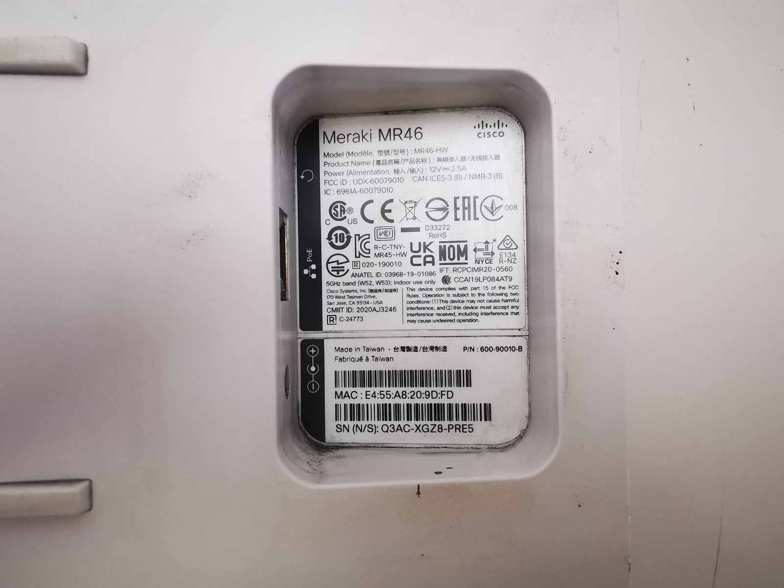 Cisco Meraki MR46 Wireless Access Point - Unclaimed / NO MOUNTING BRACKET