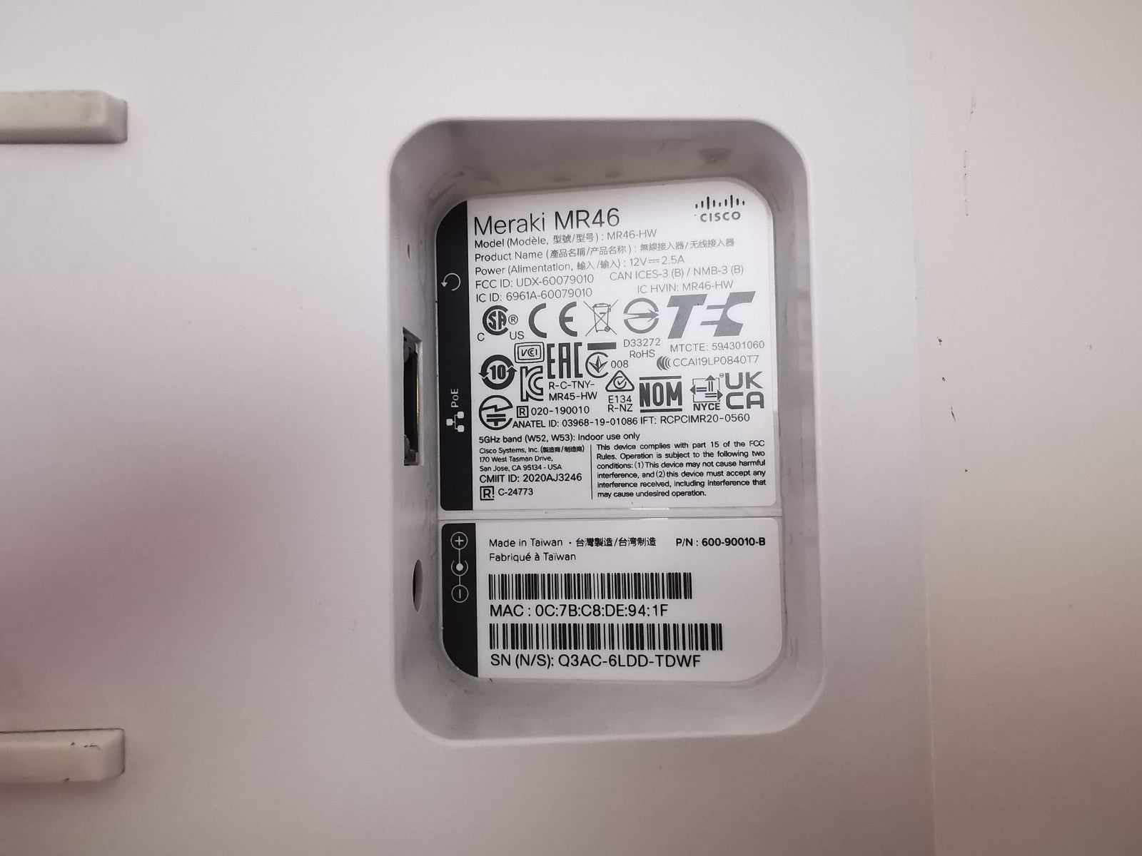 Cisco Meraki MR46 Wireless Access Point - Unclaimed / NO MOUNTING BRACKET