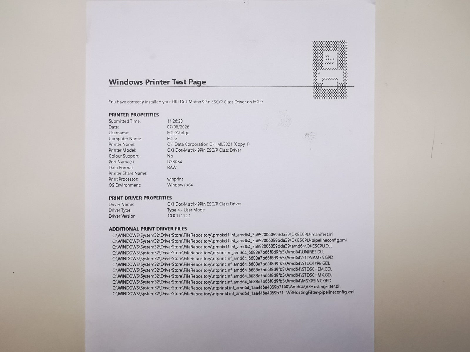 Oki Microline 3321 Dot Matrix Printer - Parrallel/USB