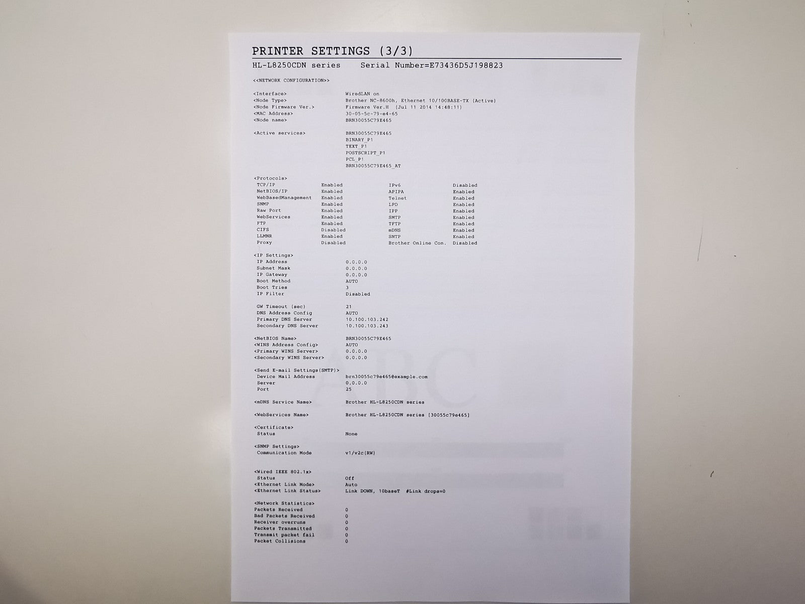Brother HL-L8250cdn Colour Laser Printer - USB/Ethernet - 34138 Page Count