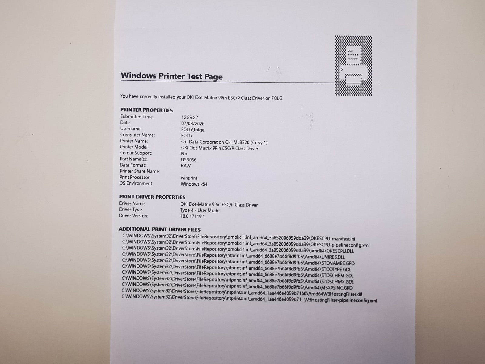 Oki Microline 3320 Dot Matrix Printer - USB/Parallel