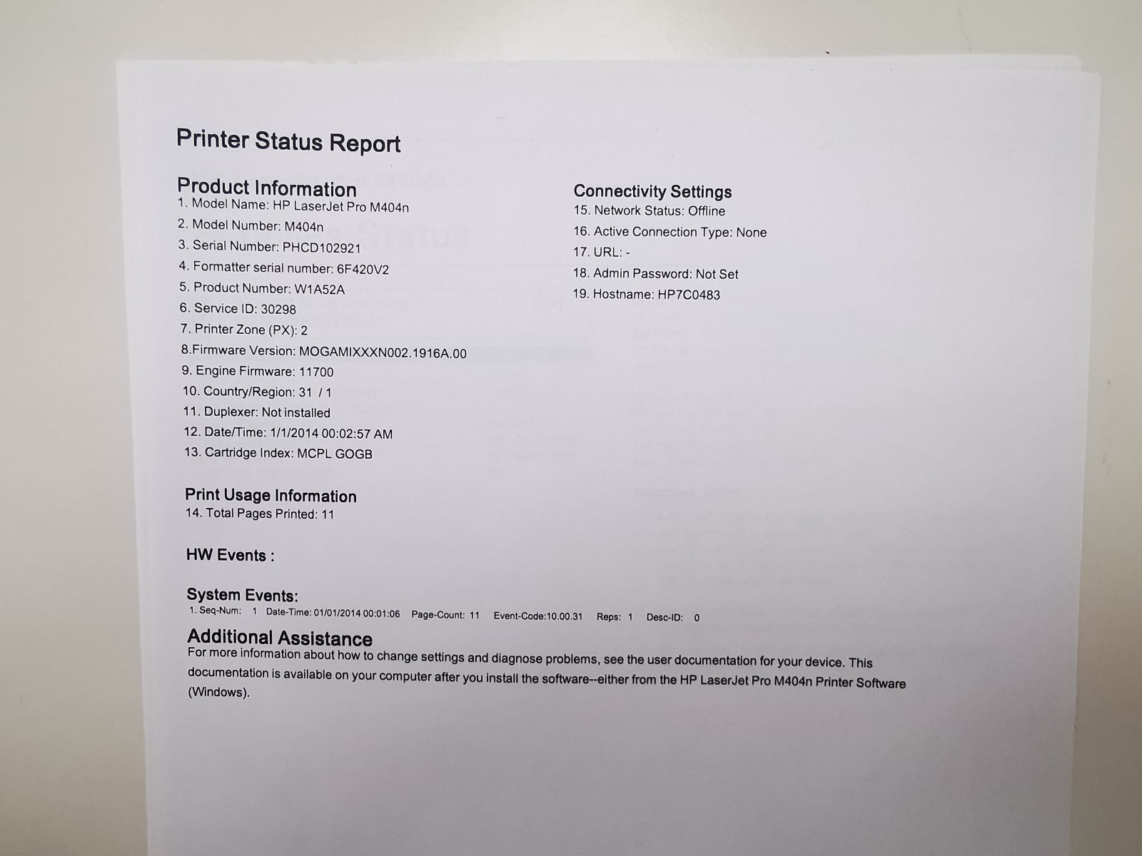 HP Laserjet Pro M404n Mono Laser Printer - USB/Ethernet - 13 Page Count