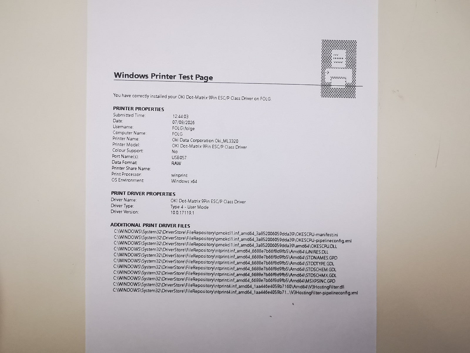 Oki Microline 3320 Dot Matrix Printer - USB/Parallel