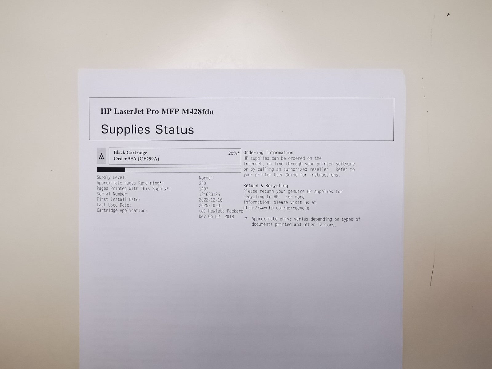 HP LaserJet Pro MFP M428fdn Mono Multifunction Laser Printer - 6441 Page Count