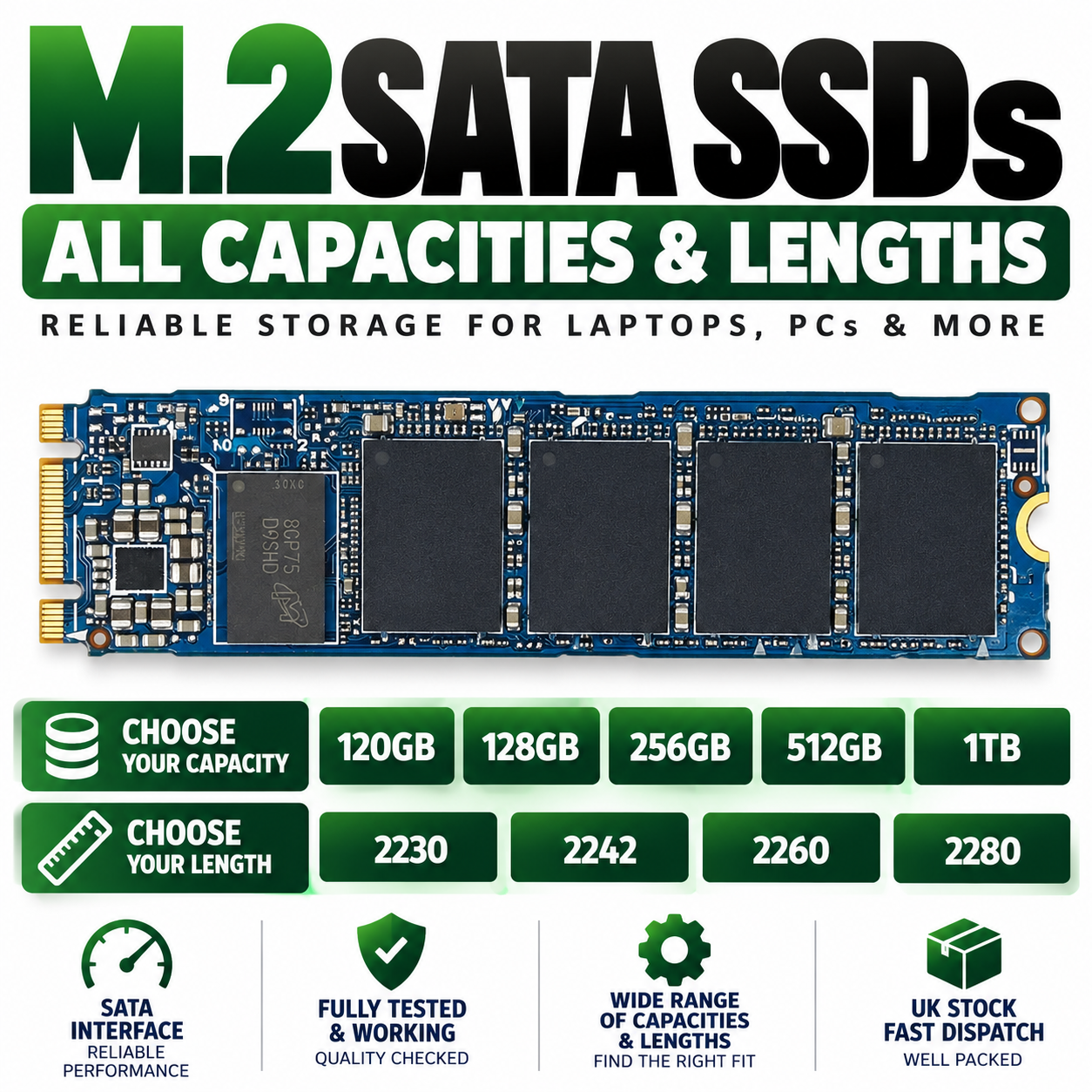 M.2 SATA SSD M2  64GB - 120GB - 128GB - 256GB - 512GB - 1TB- Wholesale